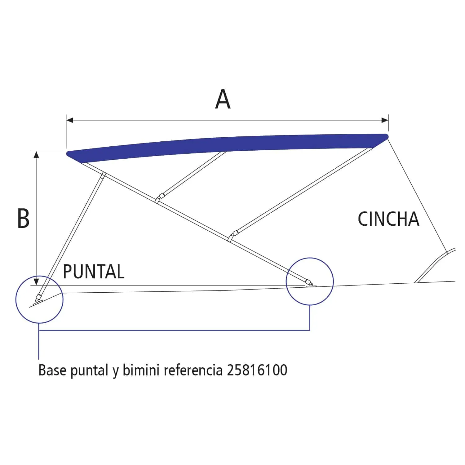 Bimini 3 arcos con puntales 2200 x 2250 x 950 mm