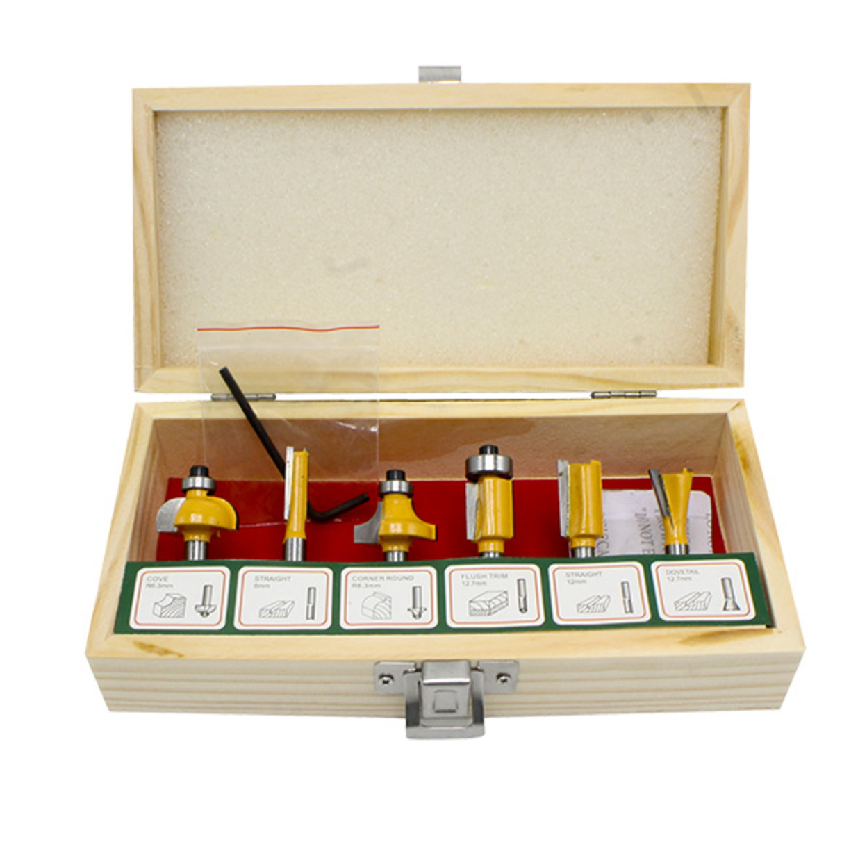 Juego de fresas 1/4″ x 6 pzas-caja madera