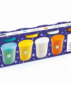 4 BOTES PLASTILINA ULTRAFLEXIBLE GLITTER AZUL, AMARILLO, BLANCO Y NARANJA