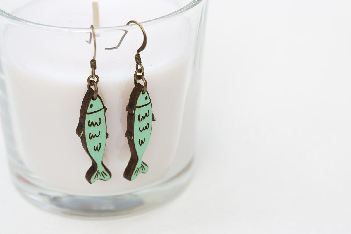 Pendientes Peces Madera Sardine - Imagen 3