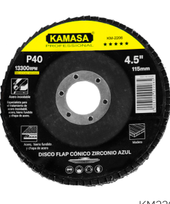 Disco flap 4.5″ (115MM) P40 conico zirconio azul P/inox ***** KAMASA