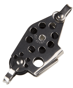 Polea violín con mordaza 38 mm y arraigo para cabos de 8 mm