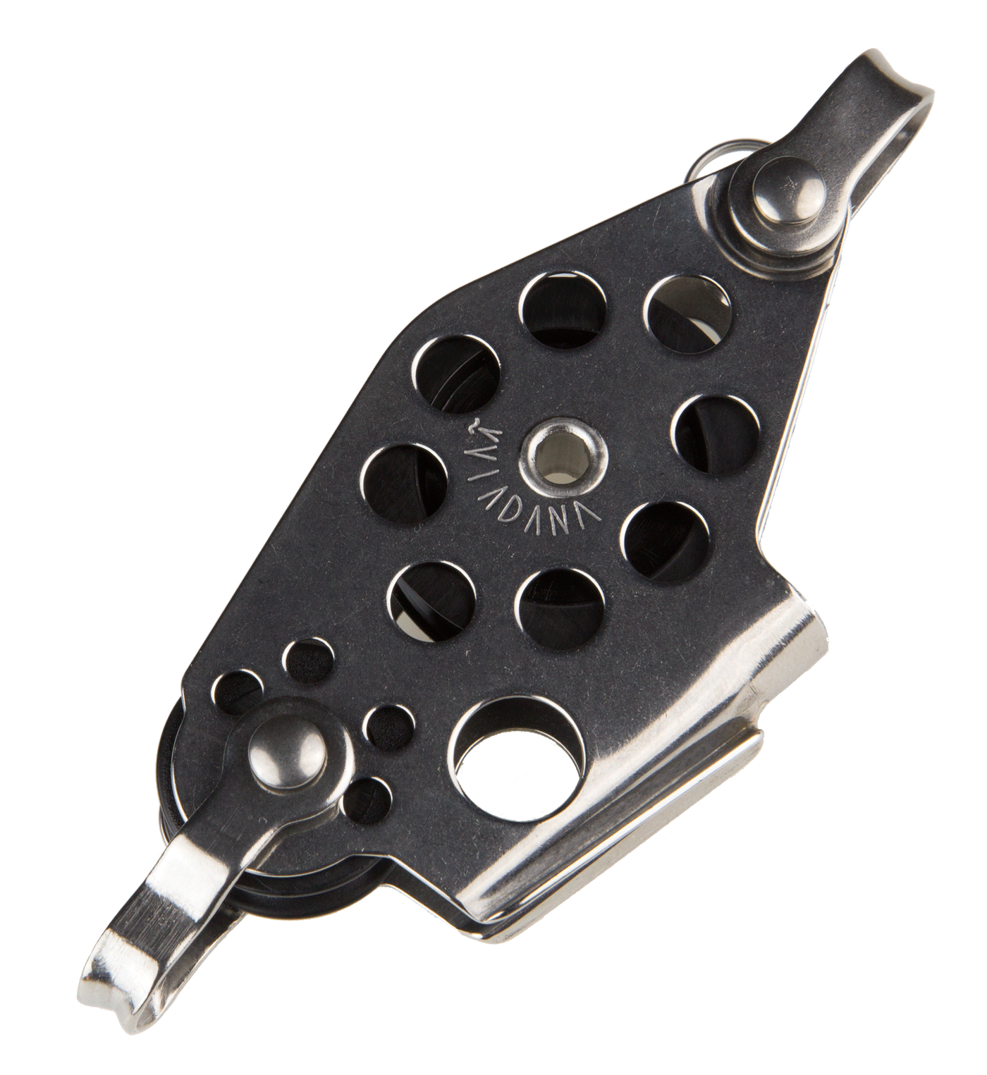 Polea violín con mordaza 38 mm y arraigo para cabos de 8 mm