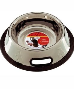 Comedero de acero inoxidable con base de goma antideslizante para perros 0,9 litros