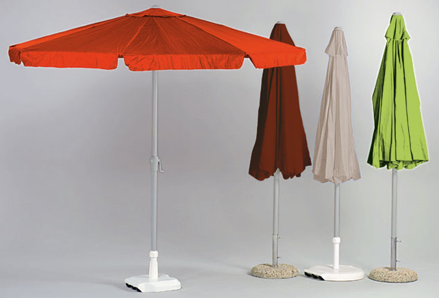 Parasol de aluminio con manivela. Lona lisa COLOR MARRÓN medida 250 cm.ø modelo CARACAS