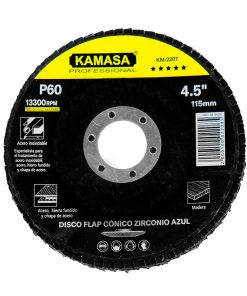 Disco flap 4.5″ (115MM) P60 conico zirconio azul P/inox ***** KAMASA